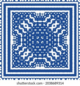 Ornamental azulejo portugal tiles decor. Bathroom design. Vector seamless pattern collage. Blue gorgeous flower folk print for linens, smartphone cases, scrapbooking, bags or T-shirts.