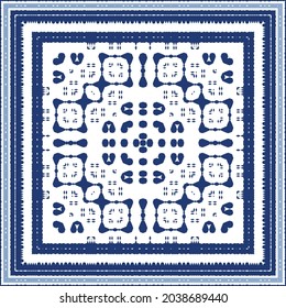 Ornamental azulejo portugal tiles decor. Graphic design. Vector seamless pattern texture. Blue gorgeous flower folk print for linens, smartphone cases, scrapbooking, bags or T-shirts.