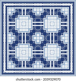 Ornamental azulejo portugal tiles decor. Graphic design. Vector seamless pattern texture. Blue gorgeous flower folk print for linens, smartphone cases, scrapbooking, bags or T-shirts.