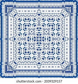 Ornamental azulejo portugal tiles decor. Fashionable design. Vector seamless pattern texture. Blue gorgeous flower folk print for linens, smartphone cases, scrapbooking, bags or T-shirts.