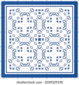 Ornamental azulejo portugal tiles decor. Fashionable design. Vector seamless pattern texture. Blue gorgeous flower folk print for linens, smartphone cases, scrapbooking, bags or T-shirts.