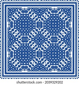 Ornamental azulejo portugal tiles decor. Bathroom design. Vector seamless pattern collage. Blue gorgeous flower folk print for linens, smartphone cases, scrapbooking, bags or T-shirts.