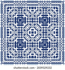 Ornamental azulejo portugal tiles decor. Graphic design. Vector seamless pattern texture. Blue gorgeous flower folk print for linens, smartphone cases, scrapbooking, bags or T-shirts.
