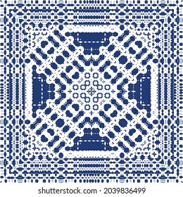 Ornamental azulejo portugal tiles decor. Graphic design. Vector seamless pattern texture. Blue gorgeous flower folk print for linens, smartphone cases, scrapbooking, bags or T-shirts.
