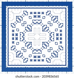 Ornamental azulejo portugal tiles decor. Fashionable design. Vector seamless pattern texture. Blue gorgeous flower folk print for linens, smartphone cases, scrapbooking, bags or T-shirts.