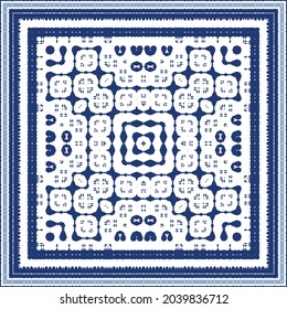 Ornamental azulejo portugal tiles decor. Graphic design. Vector seamless pattern texture. Blue gorgeous flower folk print for linens, smartphone cases, scrapbooking, bags or T-shirts.