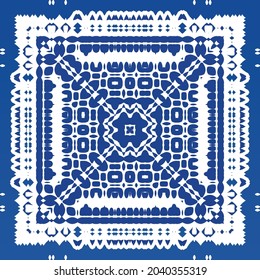 Ornamental azulejo portugal tiles decor. Fashionable design. Vector seamless pattern texture. Blue gorgeous flower folk print for linens, smartphone cases, scrapbooking, bags or T-shirts.