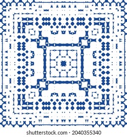 Ornamental azulejo portugal tiles decor. Bathroom design. Vector seamless pattern collage. Blue gorgeous flower folk print for linens, smartphone cases, scrapbooking, bags or T-shirts.