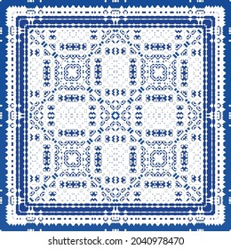 Ornamental azulejo portugal tiles decor. Fashionable design. Vector seamless pattern texture. Blue gorgeous flower folk print for linens, smartphone cases, scrapbooking, bags or T-shirts.