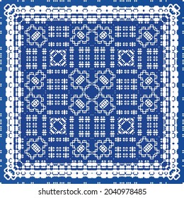 Ornamental azulejo portugal tiles decor. Fashionable design. Vector seamless pattern texture. Blue gorgeous flower folk print for linens, smartphone cases, scrapbooking, bags or T-shirts.