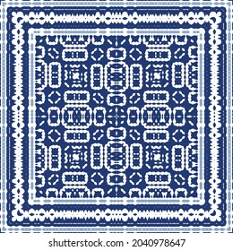 Ornamental azulejo portugal tiles decor. Graphic design. Vector seamless pattern texture. Blue gorgeous flower folk print for linens, smartphone cases, scrapbooking, bags or T-shirts.