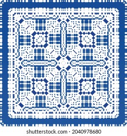 Ornamental azulejo portugal tiles decor. Fashionable design. Vector seamless pattern texture. Blue gorgeous flower folk print for linens, smartphone cases, scrapbooking, bags or T-shirts.