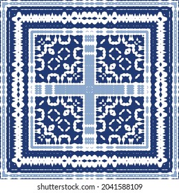 Ornamental azulejo portugal tiles decor. Graphic design. Vector seamless pattern texture. Blue gorgeous flower folk print for linens, smartphone cases, scrapbooking, bags or T-shirts.