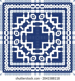 Ornamental azulejo portugal tiles decor. Graphic design. Vector seamless pattern texture. Blue gorgeous flower folk print for linens, smartphone cases, scrapbooking, bags or T-shirts.