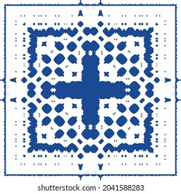 Ornamental azulejo portugal tiles decor. Bathroom design. Vector seamless pattern collage. Blue gorgeous flower folk print for linens, smartphone cases, scrapbooking, bags or T-shirts.