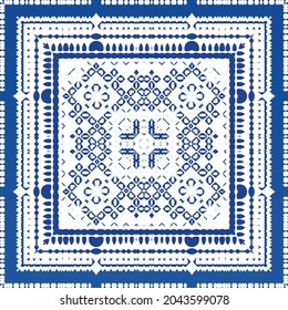 Ornamental azulejo portugal tiles decor. Fashionable design. Vector seamless pattern texture. Blue gorgeous flower folk print for linens, smartphone cases, scrapbooking, bags or T-shirts.