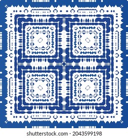 Ornamental azulejo portugal tiles decor. Fashionable design. Vector seamless pattern texture. Blue gorgeous flower folk print for linens, smartphone cases, scrapbooking, bags or T-shirts.