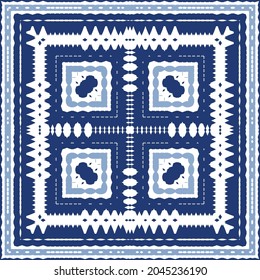 Ornamental azulejo portugal tiles decor. Graphic design. Vector seamless pattern texture. Blue gorgeous flower folk print for linens, smartphone cases, scrapbooking, bags or T-shirts.