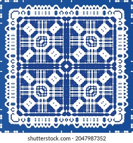 Ornamental azulejo portugal tiles decor. Fashionable design. Vector seamless pattern texture. Blue gorgeous flower folk print for linens, smartphone cases, scrapbooking, bags or T-shirts.