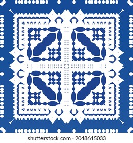 Ornamental azulejo portugal tiles decor. Fashionable design. Vector seamless pattern texture. Blue gorgeous flower folk print for linens, smartphone cases, scrapbooking, bags or T-shirts.