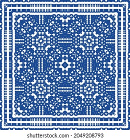 Ornamental azulejo portugal tiles decor. Bathroom design. Vector seamless pattern collage. Blue gorgeous flower folk print for linens, smartphone cases, scrapbooking, bags or T-shirts.