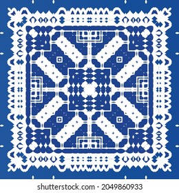 Ornamental azulejo portugal tiles decor. Fashionable design. Vector seamless pattern texture. Blue gorgeous flower folk print for linens, smartphone cases, scrapbooking, bags or T-shirts.
