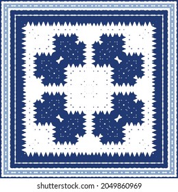 Ornamental azulejo portugal tiles decor. Graphic design. Vector seamless pattern texture. Blue gorgeous flower folk print for linens, smartphone cases, scrapbooking, bags or T-shirts.