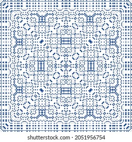 Ornamental azulejo portugal tiles decor. Bathroom design. Vector seamless pattern collage. Blue gorgeous flower folk print for linens, smartphone cases, scrapbooking, bags or T-shirts.