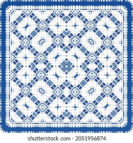 Ornamental azulejo portugal tiles decor. Fashionable design. Vector seamless pattern texture. Blue gorgeous flower folk print for linens, smartphone cases, scrapbooking, bags or T-shirts.