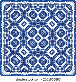 Ornamental azulejo portugal tiles decor. Fashionable design. Vector seamless pattern texture. Blue gorgeous flower folk print for linens, smartphone cases, scrapbooking, bags or T-shirts.