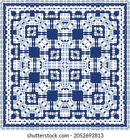 Ornamental azulejo portugal tiles decor. Graphic design. Vector seamless pattern texture. Blue gorgeous flower folk print for linens, smartphone cases, scrapbooking, bags or T-shirts.