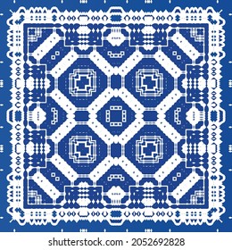 Ornamental azulejo portugal tiles decor. Fashionable design. Vector seamless pattern texture. Blue gorgeous flower folk print for linens, smartphone cases, scrapbooking, bags or T-shirts.