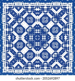 Ornamental azulejo portugal tiles decor. Fashionable design. Vector seamless pattern texture. Blue gorgeous flower folk print for linens, smartphone cases, scrapbooking, bags or T-shirts.