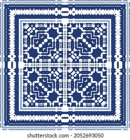 Ornamental azulejo portugal tiles decor. Graphic design. Vector seamless pattern texture. Blue gorgeous flower folk print for linens, smartphone cases, scrapbooking, bags or T-shirts.