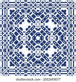 Ornamental azulejo portugal tiles decor. Graphic design. Vector seamless pattern texture. Blue gorgeous flower folk print for linens, smartphone cases, scrapbooking, bags or T-shirts.