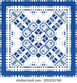 Ornamental azulejo portugal tiles decor. Fashionable design. Vector seamless pattern texture. Blue gorgeous flower folk print for linens, smartphone cases, scrapbooking, bags or T-shirts.