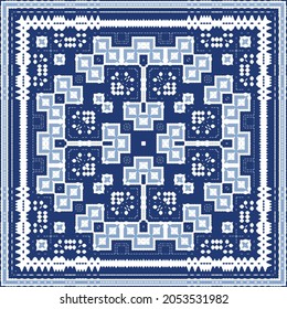 Ornamental azulejo portugal tiles decor. Graphic design. Vector seamless pattern texture. Blue gorgeous flower folk print for linens, smartphone cases, scrapbooking, bags or T-shirts.
