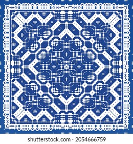 Ornamental azulejo portugal tiles decor. Fashionable design. Vector seamless pattern texture. Blue gorgeous flower folk print for linens, smartphone cases, scrapbooking, bags or T-shirts.