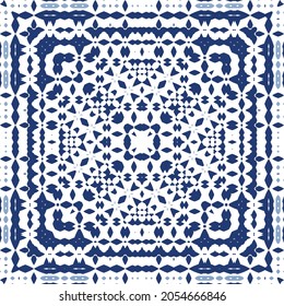 Ornamental azulejo portugal tiles decor. Graphic design. Vector seamless pattern texture. Blue gorgeous flower folk print for linens, smartphone cases, scrapbooking, bags or T-shirts.