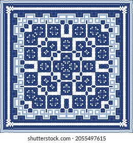 Ornamental azulejo portugal tiles decor. Graphic design. Vector seamless pattern texture. Blue gorgeous flower folk print for linens, smartphone cases, scrapbooking, bags or T-shirts.