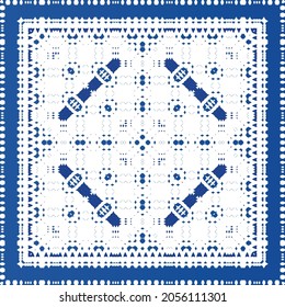 Ornamental azulejo portugal tiles decor. Fashionable design. Vector seamless pattern texture. Blue gorgeous flower folk print for linens, smartphone cases, scrapbooking, bags or T-shirts.