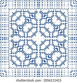 Ornamental azulejo portugal tiles decor. Bathroom design. Vector seamless pattern collage. Blue gorgeous flower folk print for linens, smartphone cases, scrapbooking, bags or T-shirts.