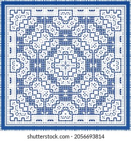Ornamental azulejo portugal tiles decor. Fashionable design. Vector seamless pattern texture. Blue gorgeous flower folk print for linens, smartphone cases, scrapbooking, bags or T-shirts.