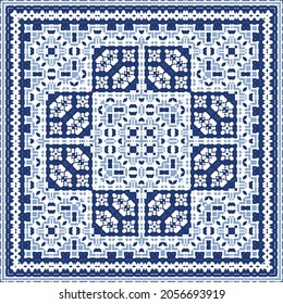 Ornamental azulejo portugal tiles decor. Graphic design. Vector seamless pattern texture. Blue gorgeous flower folk print for linens, smartphone cases, scrapbooking, bags or T-shirts.