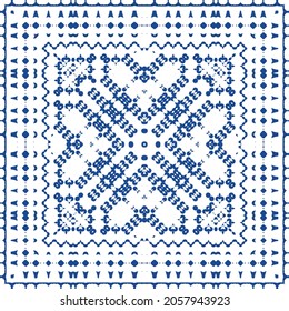 Ornamental azulejo portugal tiles decor. Bathroom design. Vector seamless pattern collage. Blue gorgeous flower folk print for linens, smartphone cases, scrapbooking, bags or T-shirts.