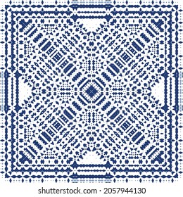 Ornamental azulejo portugal tiles decor. Graphic design. Vector seamless pattern texture. Blue gorgeous flower folk print for linens, smartphone cases, scrapbooking, bags or T-shirts.