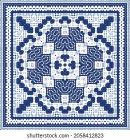Ornamental azulejo portugal tiles decor. Graphic design. Vector seamless pattern texture. Blue gorgeous flower folk print for linens, smartphone cases, scrapbooking, bags or T-shirts.