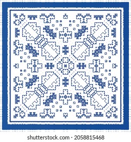 Ornamental azulejo portugal tiles decor. Fashionable design. Vector seamless pattern texture. Blue gorgeous flower folk print for linens, smartphone cases, scrapbooking, bags or T-shirts.