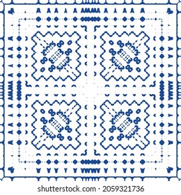 Ornamental azulejo portugal tiles decor. Bathroom design. Vector seamless pattern collage. Blue gorgeous flower folk print for linens, smartphone cases, scrapbooking, bags or T-shirts.