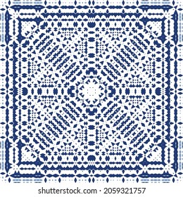 Ornamental azulejo portugal tiles decor. Graphic design. Vector seamless pattern texture. Blue gorgeous flower folk print for linens, smartphone cases, scrapbooking, bags or T-shirts.